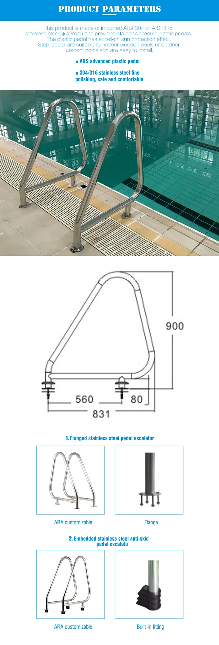 Good Quality Customized Swimming Pool Stainless Steel Handrail